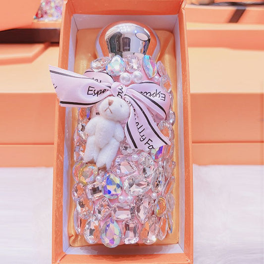Pink Baby Bear Handmade Luxury Diamond Insulated Water Bottle - Bling Rhinestone 304 Stainless Steel Pocket V888-ELOSUNG49986