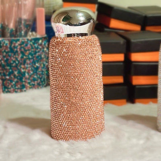 Champagne Handmade Luxury Diamond Insulated Water Bottle - Bling Rhinestone 304 Stainless Steel Pocket Mug V888-ELOSUNG49992