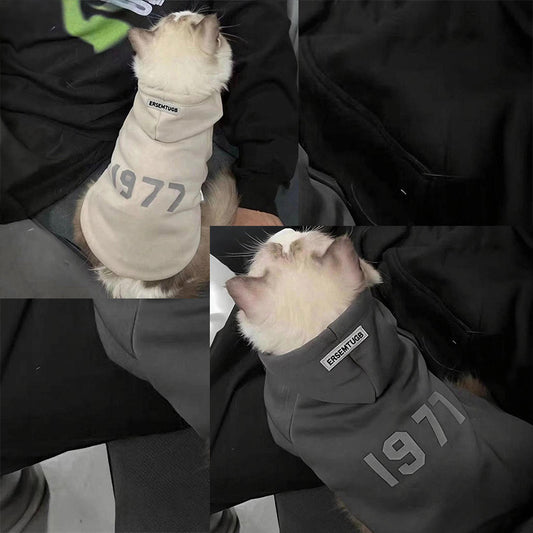 2-Pack S sizeTrendy Pet Hoodie with "1977" Print - Warm Winter Wear for Cats and Small Dogs - with Plush V888-ELOSUNG50003