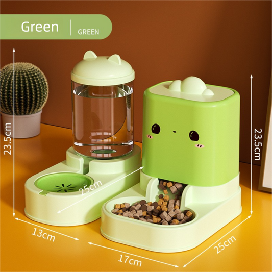 Green Cat & Dog Automatic Feeder & Waterer Set - 2-in-1 Dry & Wet Separation Station with 2200ml Food & V888-ELOSUNG50009