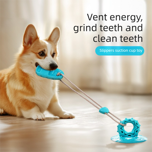 Blue Slipper-Style Dog Toy - Suction Cup Design: Durable, Chew-Resistant Teether for Mental Stimulation, V888-ELOSUNG50031