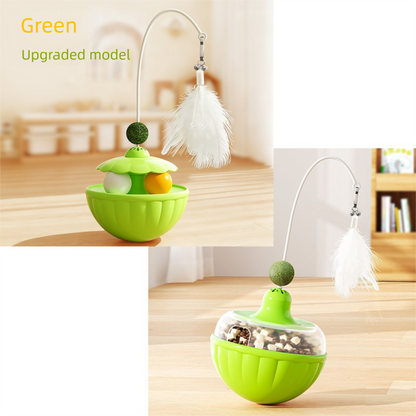 Green 2Pcs Interactive Cat Wobble Toy Set - Dual Ball Turntable & Feeder with Feather Teaser and Catnip Ball V888-ELOSUNG50072