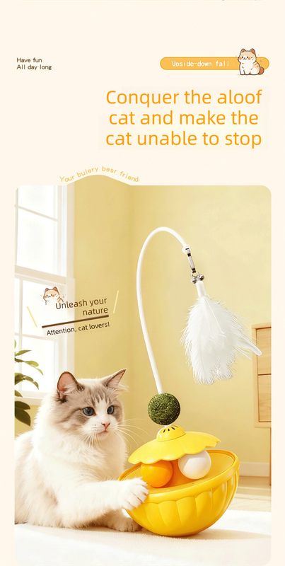 Green 2Pcs Interactive Cat Wobble Toy Set - Dual Ball Turntable & Feeder with Feather Teaser and Catnip Ball V888-ELOSUNG50072