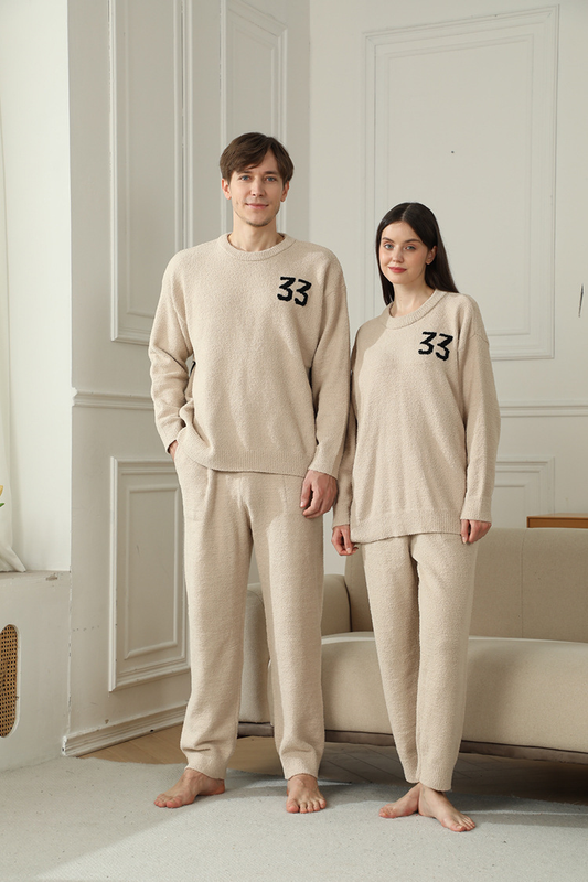 Khaki Women's Warm & Cozy Semi-Flannel Couple's Pajamas - Knitted Digital Pattern, Soft Fleece Material, V888-ELOSUNG50076