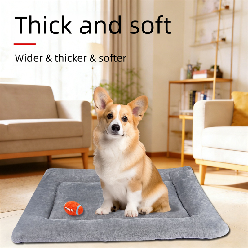 Grey L size Plush Flannel Pet Bed with Removable Sponge - Waterproof, Extra Wide & Thickened, Soft Four V888-ELOSUNG50108