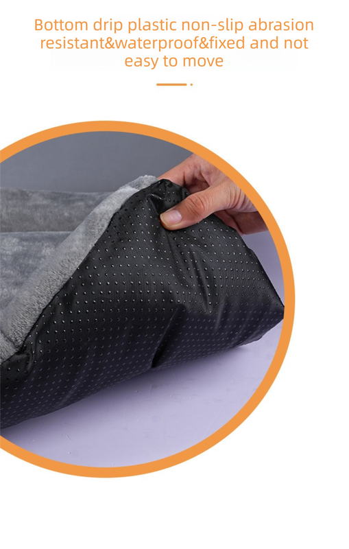 Grey L size Plush Flannel Pet Bed with Removable Sponge - Waterproof, Extra Wide & Thickened, Soft Four V888-ELOSUNG50108