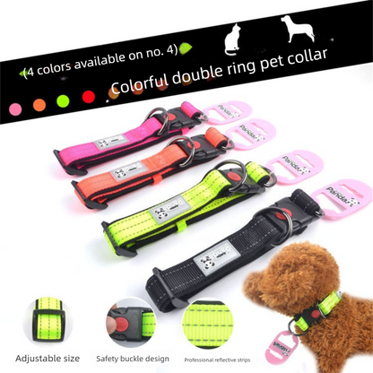 Green M size Vibrant Reflective Dog Collar and Leash Set - Adjustable Nylon Pet Harness with Comfortable V888-ELOSUNG50109