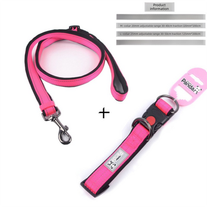 Pink L size Vibrant Reflective Dog Collar and Leash Set - Adjustable Nylon Pet Harness with Comfortable V888-ELOSUNG50112