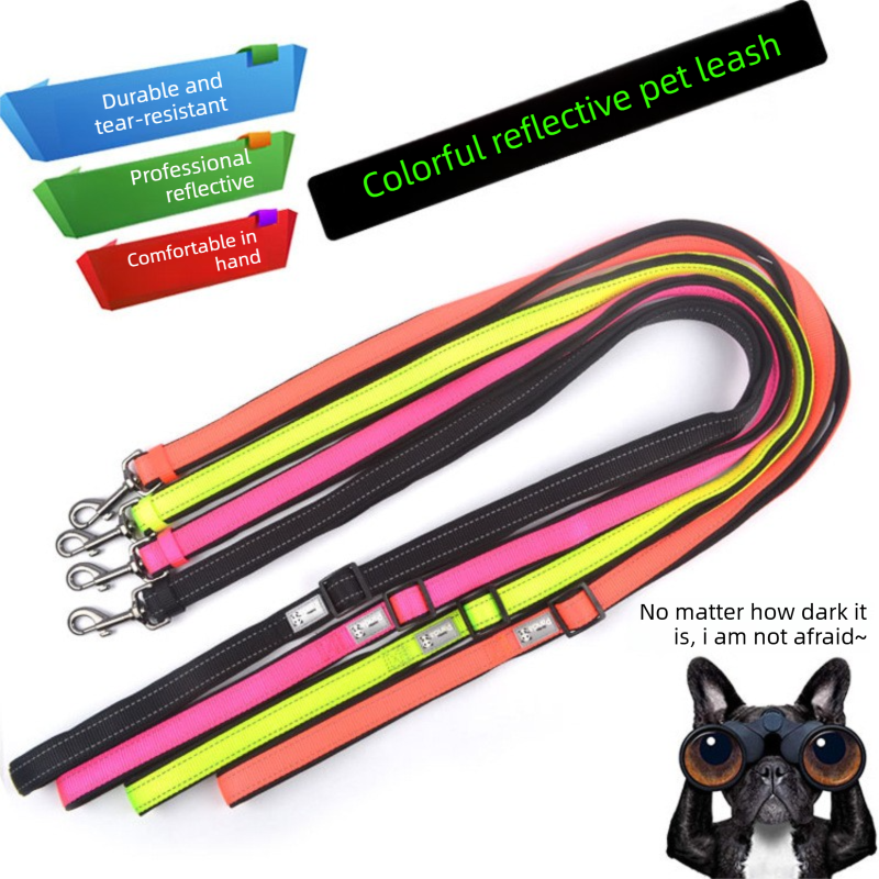 Orange M size Vibrant Reflective Dog Collar and Leash Set - Adjustable Nylon Pet Harness with Comfortable V888-ELOSUNG50113