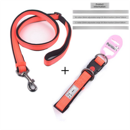 Orange L size Vibrant Reflective Dog Collar and Leash Set - Adjustable Nylon Pet Harness with Comfortable V888-ELOSUNG50114