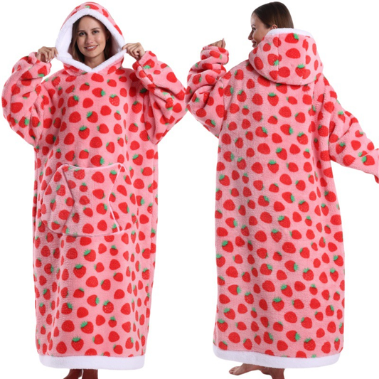 Pink Strawberry Style Oversized Hooded Blanket for Adults - Ultra Soft & Warm Wearable Fleece Throw with V888-ELOSUNG50119