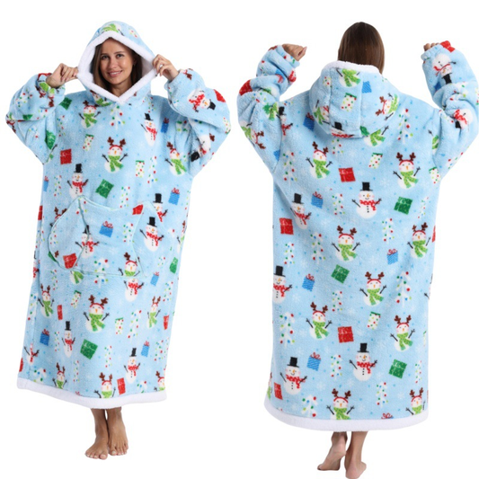 Blue Christmas Edition Oversized Hooded Blanket for Adults - Ultra Soft & Warm Wearable Fleece Throw with V888-ELOSUNG50123