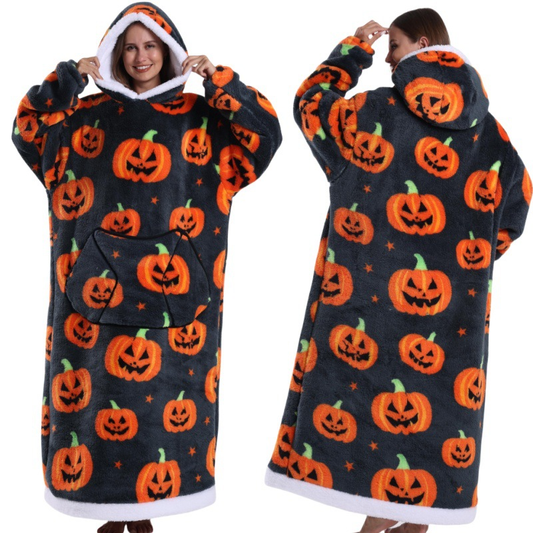 Grey Pumpkin Style Oversized Hooded Blanket for Adults - Ultra Soft & Warm Wearable Fleece Throw with Giant V888-ELOSUNG50124