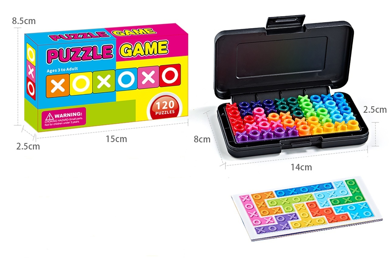 Black Rectangular Smart XO Puzzle - A portable logic game suitable for both children and adults, featuring V888-ELOSUNG50126