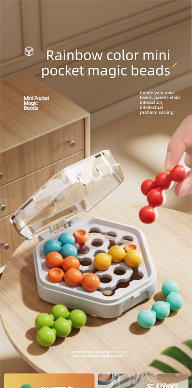 White Hexagonal Pocket Rainbow Bead Puzzle - A Mini Logic Game with Original Levels, an Interactive V888-ELOSUNG50128