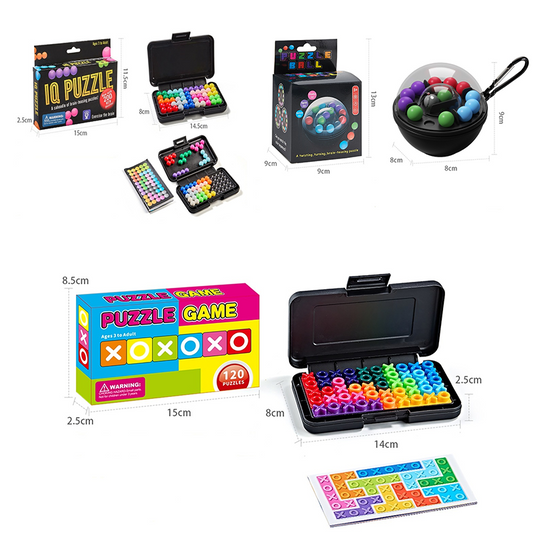 3-Pce Black 3D Puzzle - portable, educational logic game suitable for children and adults, featuring numerous V888-ELOSUNG50129