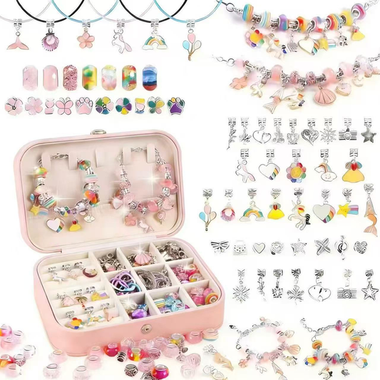 134-Piece Colorful pink Craft Set (Includes Beads, Charms, and Storage Case) -Kids' Unicorn DIY Bracelet Kit V888-ELOSUNG50156