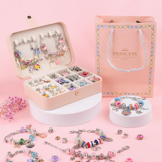 120-Piece Colorful Craft Set (Includes Beads, Charms, and Storage Case) -Kids' Unicorn DIY Bracelet Kit - V888-ELOSUNG50158