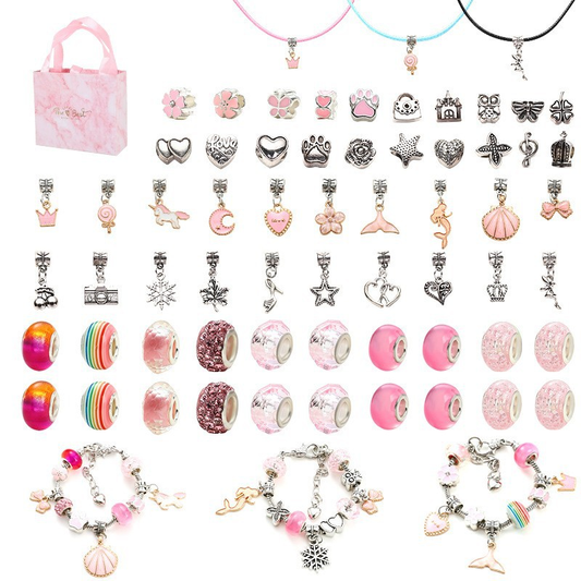 120-Piece Colorful Craft Set (Includes Beads, Charms, and Storage Case) -Kids' Unicorn DIY Bracelet Kit - V888-ELOSUNG50158