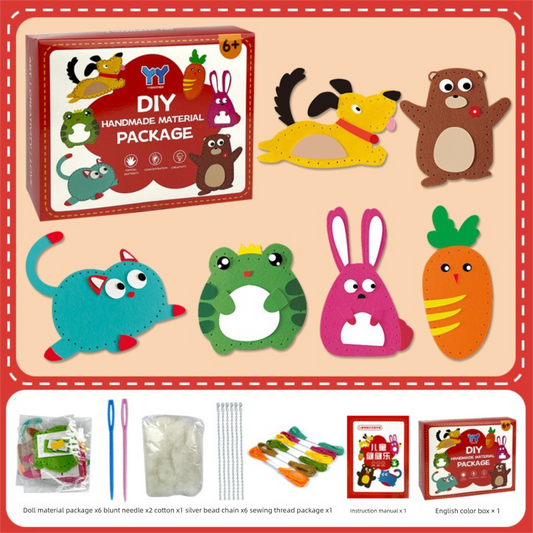 Kids Sewing Craft Kit - DIY Felt Plush Animal Toys Set with 6 Cute Characters, Safe Plastic Needles, Pre-Cut V888-ELOSUNG50166