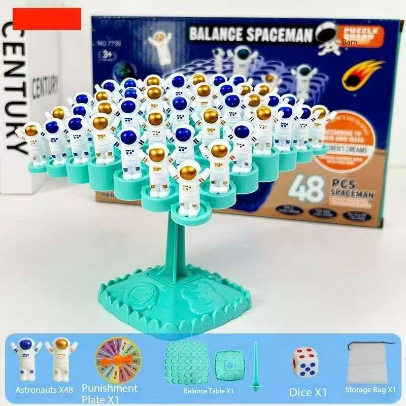 Green Kids Balance Spaceman Stacking Toy - 48 Astronaut Figures Balance Tree Game with Punishment Wheel & V888-ELOSUNG50168