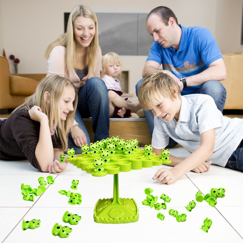 Green Frog Balance Tree Stacking Game - 50PCS Two-Player Balance Board Game with Challenge Spinner, Desktop V888-ELOSUNG50169