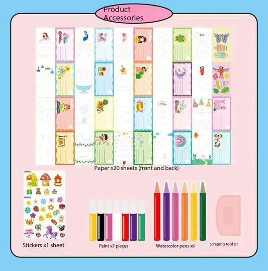 35-Piece Kids Rainbow Scratch Paper Kit - 20PCS Magic Scratch Art Cards with Postcard Back, - Pointillism Art V888-ELOSUNG50171
