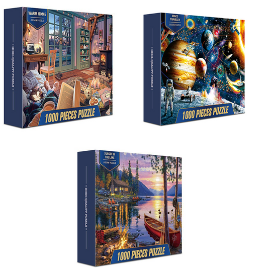 3 PCS 1000 Piece Jigsaw Puzzle for Adults - Animal & Landscape Art Design, Stress Relief Brain Game - Premium V888-ELOSUNG50181