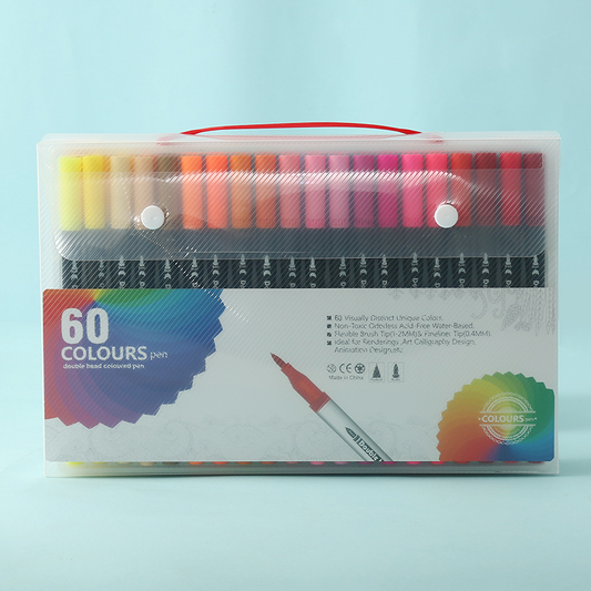 Black 60 COLOURS Dual-Tip Watercolor Marker Set - Colors Washable Art Pens with Brush & Fine Tips for Kids, V888-ELOSUNG50185