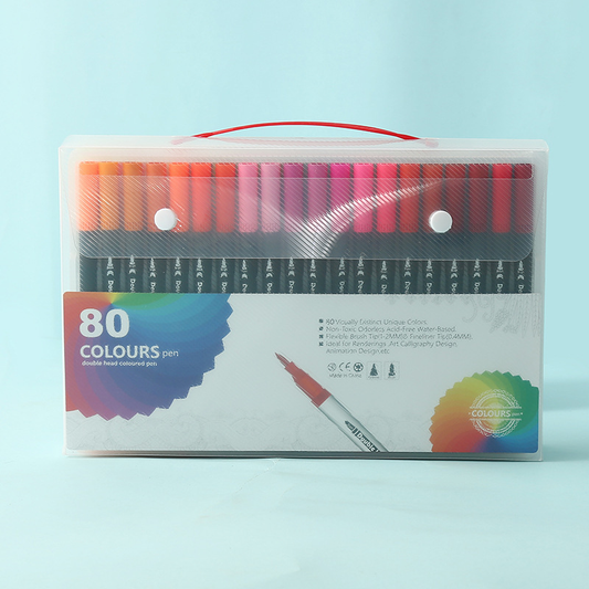Black 80 COLOURS Dual-Tip Watercolor Marker Set - Colors Washable Art Pens with Brush & Fine Tips for Kids, V888-ELOSUNG50186