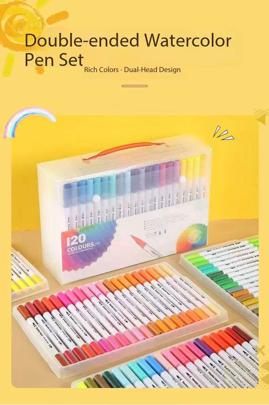 Black 100 COLOURS Dual-Tip Watercolor Marker Set - Colors Washable Art Pens with Brush & Fine Tips for Kids, V888-ELOSUNG50187