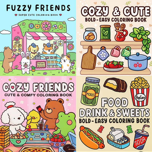4-Pack Cute & Cozy Coloring Books for Kids, Kawaii Art Therapy Stress Relief Coloring Set with many Healing V888-ELOSUNG50195
