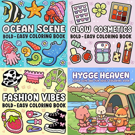 4-Pack Cute & Cozy Coloring Books for Kids, Kawaii Art Therapy Stress Relief Coloring Set with many Healing V888-ELOSUNG50196