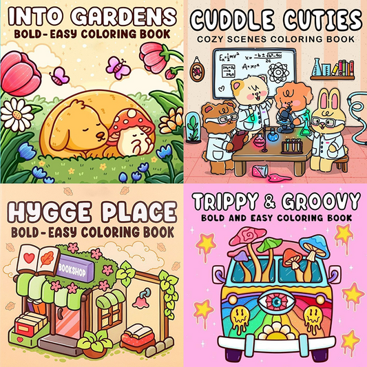 4-Pack Cute & Cozy Coloring Books for Kids, Kawaii Art Therapy Stress Relief Coloring Set with many Healing V888-ELOSUNG50197