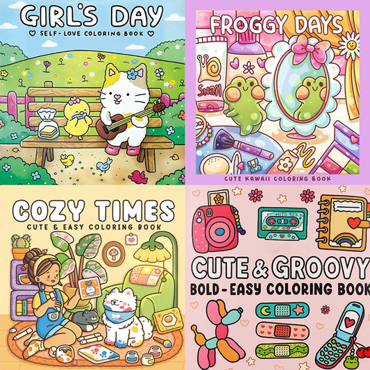 4-Pack Cute & Cozy Coloring Books for Kids, Kawaii Art Therapy Stress Relief Coloring Set with many Healing V888-ELOSUNG50198