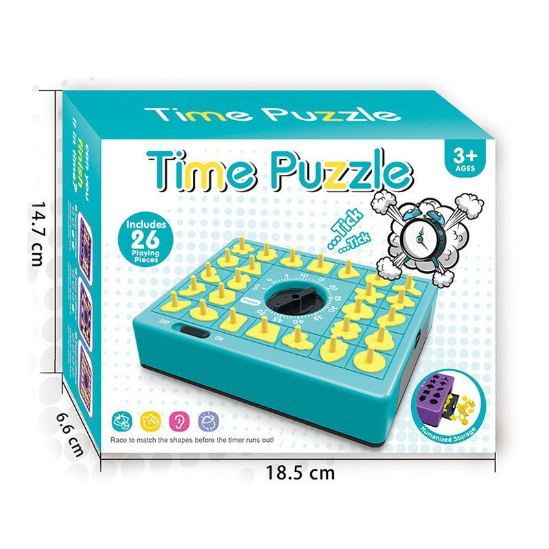 Purple Time Puzzle Shape Matching Game, Kids Educational Memory Board Game with Timer, 26 Pieces Montessori V888-ELOSUNG50200
