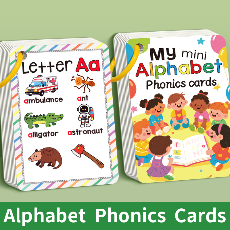 Colorful Alphabet Phonics Flash Cards 27 PCS, ABC Learning Cards with Initial Sound Pictures, Montessori V888-ELOSUNG50201