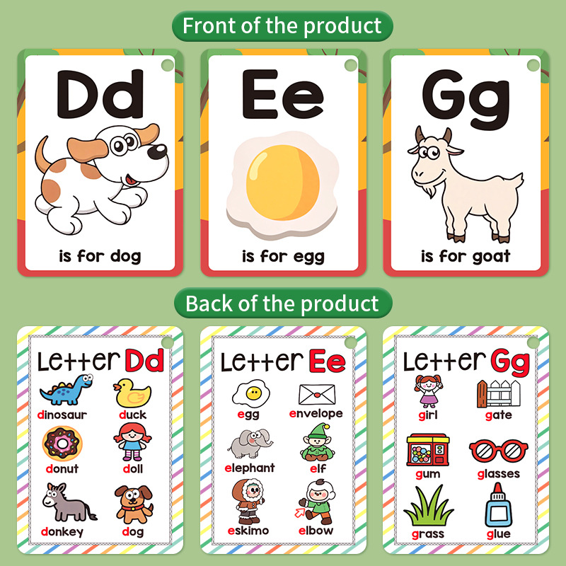 Colorful Alphabet Phonics Flash Cards 27 PCS, ABC Learning Cards with Initial Sound Pictures, Montessori V888-ELOSUNG50201