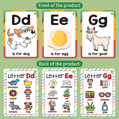 Colorful Alphabet Phonics Flash Cards 27 PCS, ABC Learning Cards with Initial Sound Pictures, Montessori V888-ELOSUNG50201