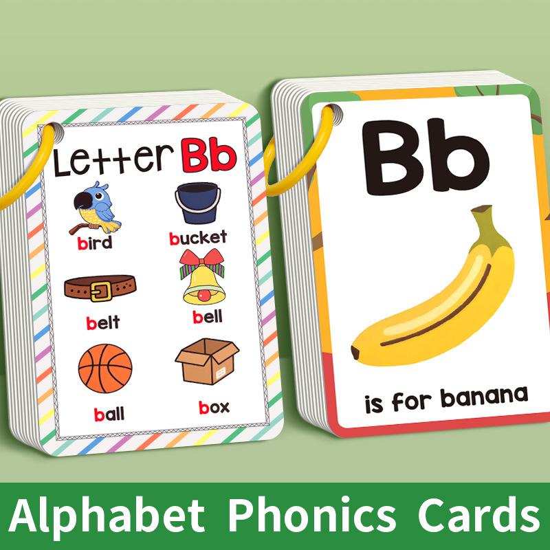 Colorful Alphabet Phonics Flash Cards 27 PCS, ABC Learning Cards with Initial Sound Pictures, Montessori V888-ELOSUNG50201