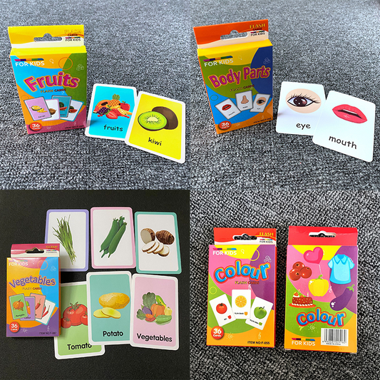 4-Set Kids Early Education Flash Cards, Montessori Cognitive Development Toys for Toddlers Ages 4+, V888-ELOSUNG50203