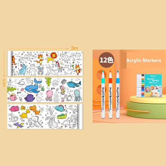 2 Piece- 3M Kids Coloring Scroll Drawing Paper and 12-Color Marker Set, Giant Doodle Art Mural for Wall, V888-ELOSUNG50208