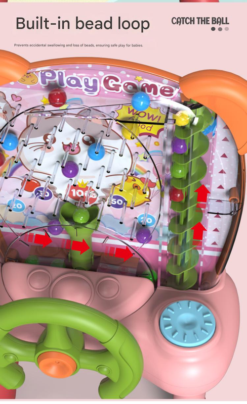 Pink Ball Catching Machine Game Kids Steering Wheel Pinball Desktop Game Hand Eye Coordination Training V888-ELOSUNG50221