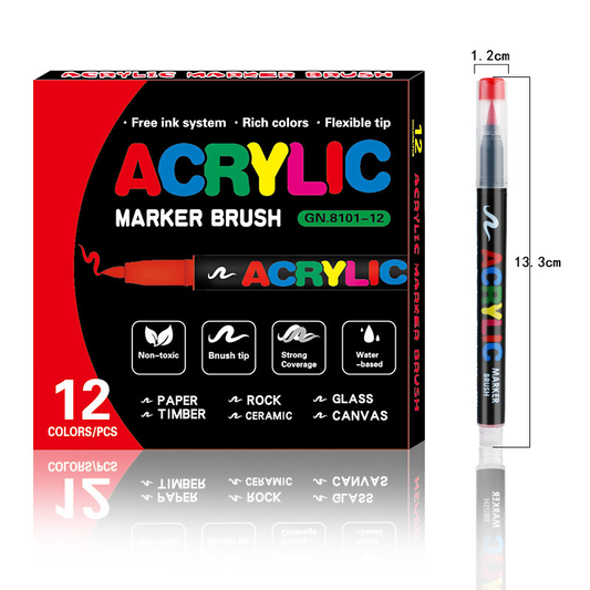 12-Color Liquid Acrylic Paint Markers - Soft Brush Tip| Art & Painting Supplies | Automatic Ink Control V888-ELOSUNG50222