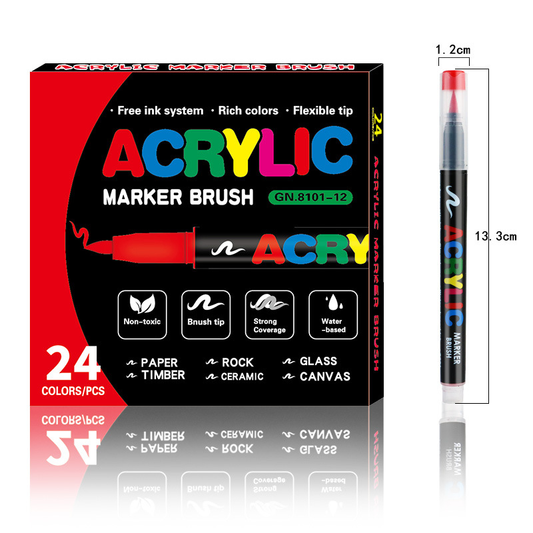 24-Color Liquid Acrylic Paint Markers - Soft Brush Tip| Art & Painting Supplies | Automatic Ink Control V888-ELOSUNG50223