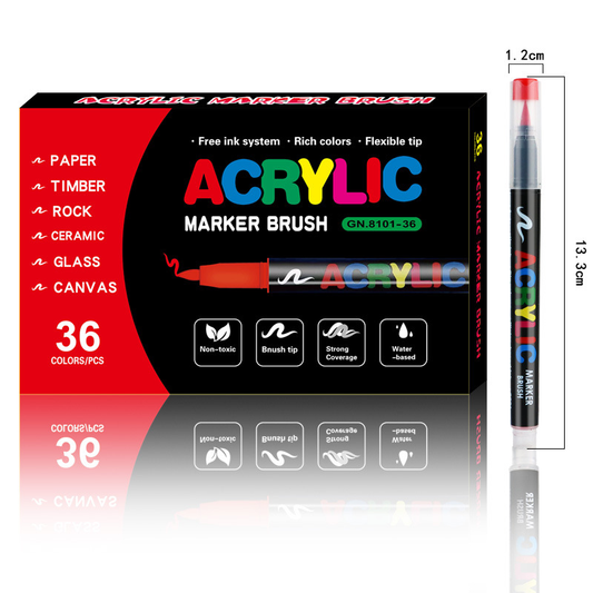 36-Color Liquid Acrylic Paint Markers - Soft Brush Tip| Art & Painting Supplies | Automatic Ink Control V888-ELOSUNG50224