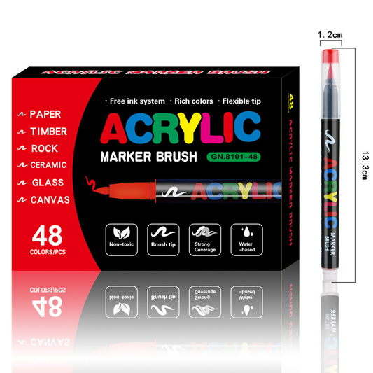 48-Color Liquid Acrylic Paint Markers - Soft Brush Tip| Art & Painting Supplies | Automatic Ink Control V888-ELOSUNG50225