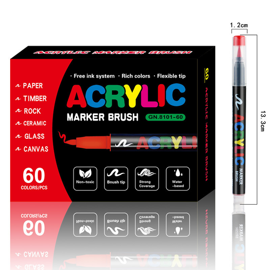 60-Color Liquid Acrylic Paint Markers - Soft Brush Tip| Art & Painting Supplies | Automatic Ink Control V888-ELOSUNG50226
