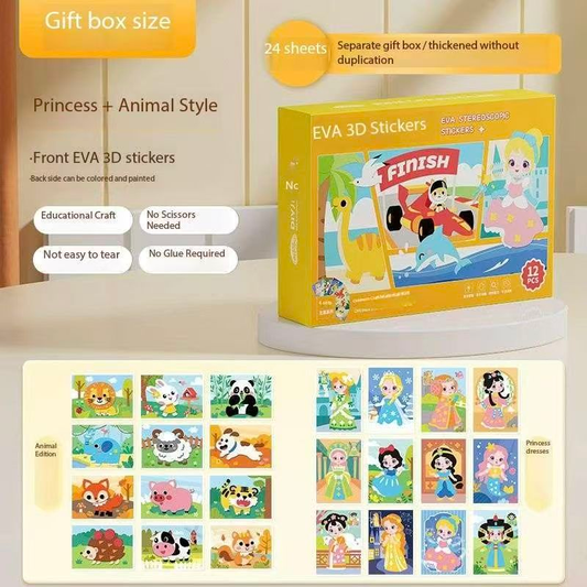 2-pce Kids 3D EVA Foam Sticker Art Kit - Princess Theme DIY Craft Activity Set with 12 Designs, Self-Adhesive V888-ELOSUNG50231