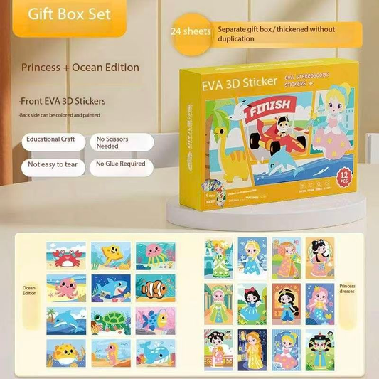 2-pce Kids 3D EVA Foam Sticker Art Kit - Princess Theme DIY Craft Activity Set with 12 Designs, Self-Adhesive V888-ELOSUNG50232
